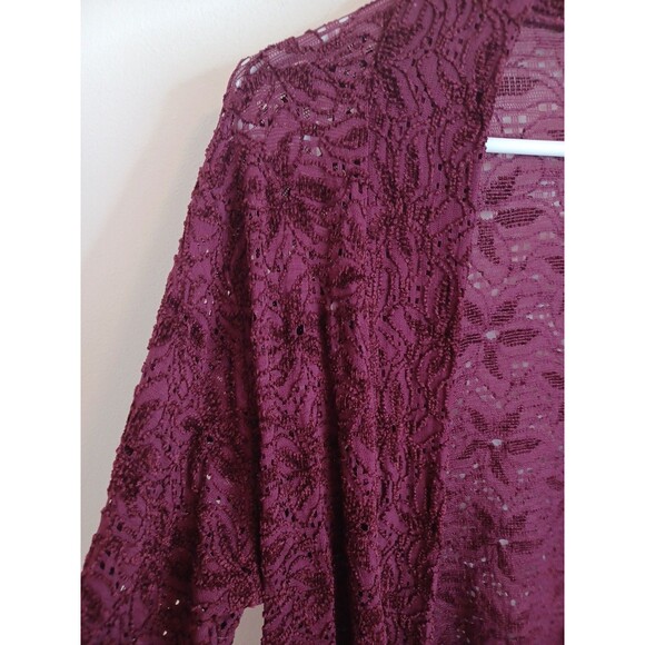 Brittany Black Open Front Cardigan XL Burgundy Lace Longsleeve Boho Lagenlook - Picture 5 of 8